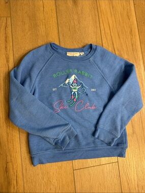 Roller Rabbit Blue Ski Club Pullover with Pink & Green Accents